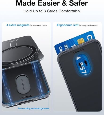 TORRAS for MagSafe Wallet, 360°Spin Magnetic Stand, 18N Strongest Magnet, 3 Card Holder, Leather Minimalist Slim Wallet for iPhone 16/15/14/13/12, Samsung Galaxy & Google with Magnetic Case, Black in Kuwait