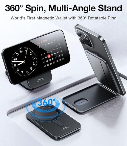 TORRAS for MagSafe Wallet, 360°Spin Magnetic Stand, 18N Strongest Magnet, 3 Card Holder, Leather Minimalist Slim Wallet for iPhone 16/15/14/13/12, Samsung Galaxy & Google with Magnetic Case, Black in Kuwait
