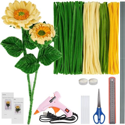 Sunflower Pipe Cleaners,Green and Yellow Pipe Cleaners Craft,Flower Making Kit,Ideas for Art Project Activity,Pipe Cleaner Flowers for Mother,Teacher and Friend Gifts in Saudi Arabia