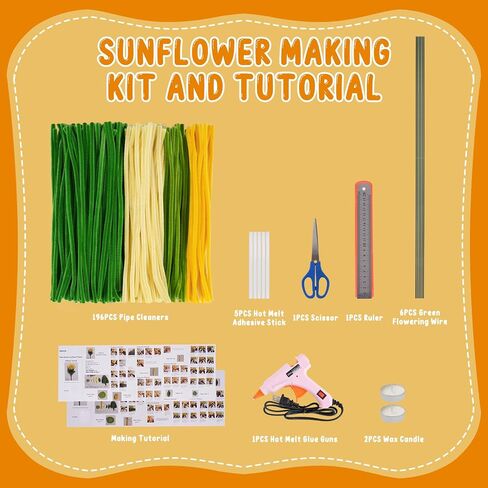 Sunflower Pipe Cleaners,Green and Yellow Pipe Cleaners Craft,Flower Making Kit,Ideas for Art Project Activity,Pipe Cleaner Flowers for Mother,Teacher and Friend Gifts in Saudi Arabia