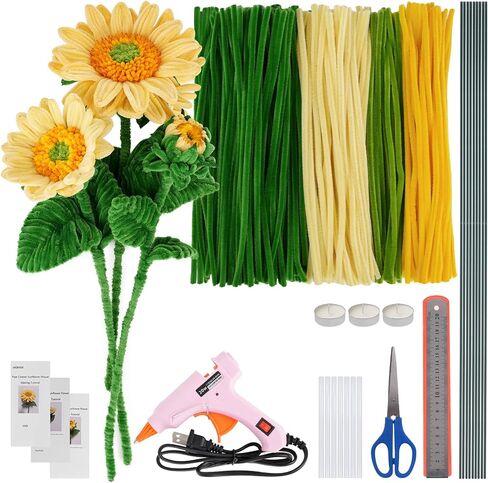Sunflower Pipe Cleaners,Green and Yellow Pipe Cleaners Craft,Flower Making Kit,Ideas for Art Project Activity,Pipe Cleaner Flowers for Mother,Teacher and Friend Gifts in Saudi Arabia