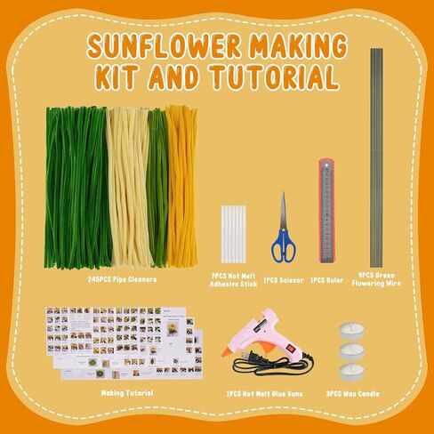 Sunflower Pipe Cleaners,Green and Yellow Pipe Cleaners Craft,Flower Making Kit,Ideas for Art Project Activity,Pipe Cleaner Flowers for Mother,Teacher and Friend Gifts in Saudi Arabia