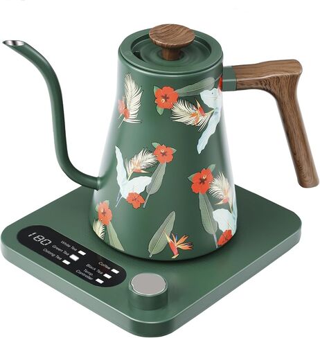 Gooseneck Electric Kettle - 1200W Quick Boil, Temp Control with 6 Presets & ±5℉ Adjustment, Accurate Pouring, 2H Auto Keep Warm, for Pour Over Coffee & Tea, Stainless Steel, 0.7L, Green in Saudi Arabia