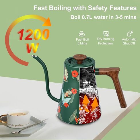 Gooseneck Electric Kettle - 1200W Quick Boil, Temp Control with 6 Presets & ±5℉ Adjustment, Accurate Pouring, 2H Auto Keep Warm, for Pour Over Coffee & Tea, Stainless Steel, 0.7L, Green in Saudi Arabia