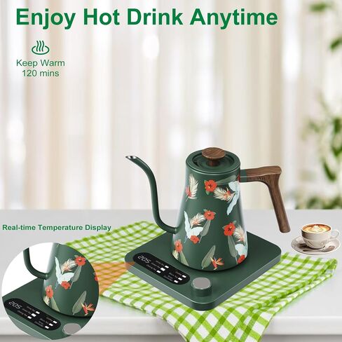 Gooseneck Electric Kettle - 1200W Quick Boil, Temp Control with 6 Presets & ±5℉ Adjustment, Accurate Pouring, 2H Auto Keep Warm, for Pour Over Coffee & Tea, Stainless Steel, 0.7L, Green in Saudi Arabia