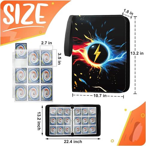 Card Binder 4-Pocket, 400 Pockets Trading Card Binder with 50 Removable Sleeves, Zipper Collectible Trading Card Albums Suitable for All Standard Size Cards - Black in Saudi Arabia