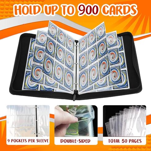 Card Binder 4-Pocket, 400 Pockets Trading Card Binder with 50 Removable Sleeves, Zipper Collectible Trading Card Albums Suitable for All Standard Size Cards - Black in Saudi Arabia