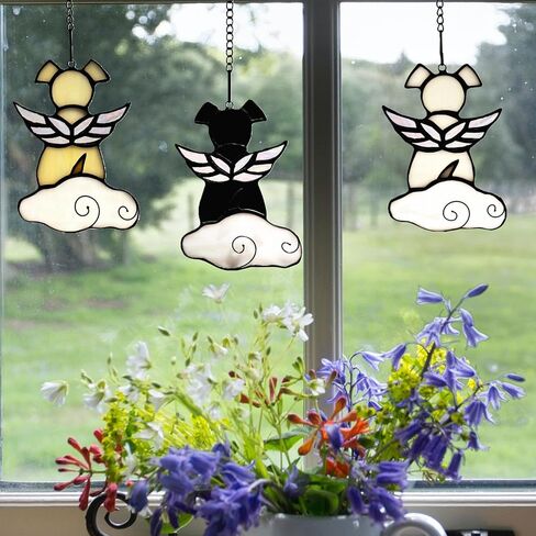 Stained Glass Angel Wings Dog Memorial Gifts for Loss of Dog Sympathy Gift Suncatcher, Rainbow Bridge Pet Passing Away Remembrance in Memory, Dog Bereavement Gifts for Loss of Pet,Yellow in Saudi Arabia