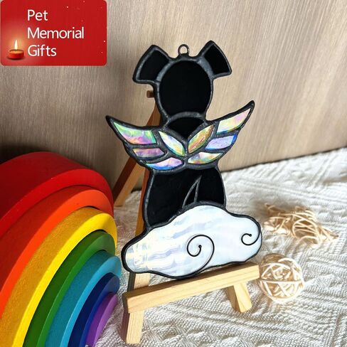 Stained Glass Angel Wings Dog Memorial Gifts for Loss of Dog Sympathy Gift Suncatcher, Rainbow Bridge Pet Passing Away Remembrance in Memory, Dog Bereavement Gifts for Loss of Pet,Yellow in Saudi Arabia