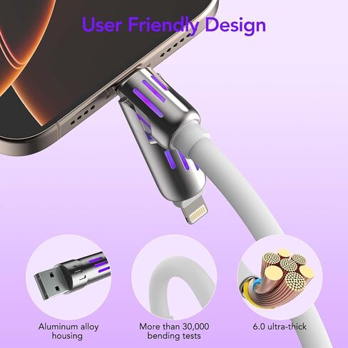 MFish 240W 4-in-1 Fast Charging Cable, Pink, 6.6FT in Kuwait