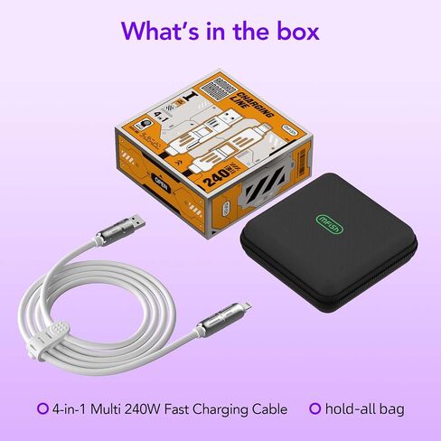 MFish 240W 4-in-1 Fast Charging Cable, Pink, 6.6FT in Kuwait