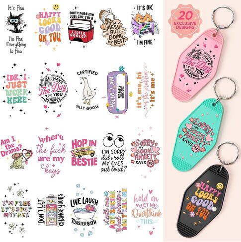 Funny UV DTF Stickers for Motel Keychain-80 Sheets Funny Sassy Theme UV DTF Wrap Stickers, Pink UV DTF Decals, UV DTF Transfer Sticker Decal Rub on Transfers for Hotel Blanks Keychain in Saudi Arabia