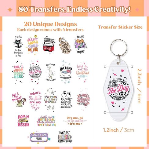 Funny UV DTF Stickers for Motel Keychain-80 Sheets Funny Sassy Theme UV DTF Wrap Stickers, Pink UV DTF Decals, UV DTF Transfer Sticker Decal Rub on Transfers for Hotel Blanks Keychain in Saudi Arabia