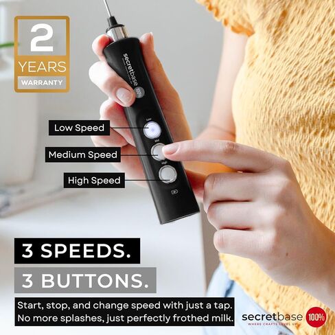 Secretbase 3 Speed Rechargeable Milk Frother Handheld, USB Charging Cradle - Stainless Steel Whisk for Bulletproof Coffee, Espresso Whipper, Mini Electric Stirrer (Black Frother without Pitcher) in Kuwait