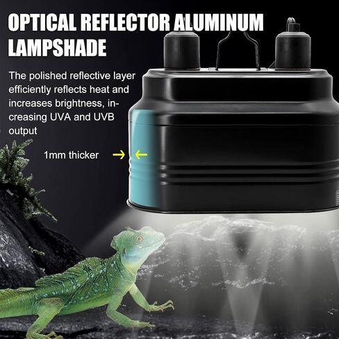 Reptile Dual Light Fixture with Dimming Switch and Timer, Deep Dome Reptile Heat Lamp Fixture Double Dome UVB Light Fixture, Double Dome Lamp Fixture for Basking Heat Bulb for Terrariums in Saudi Arabia