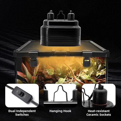 Reptile Dual Light Fixture with Dimming Switch and Timer, Deep Dome Reptile Heat Lamp Fixture Double Dome UVB Light Fixture, Double Dome Lamp Fixture for Basking Heat Bulb for Terrariums in Saudi Arabia