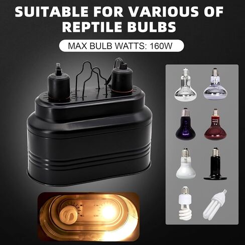 Reptile Dual Light Fixture with Dimming Switch and Timer, Deep Dome Reptile Heat Lamp Fixture Double Dome UVB Light Fixture, Double Dome Lamp Fixture for Basking Heat Bulb for Terrariums in Saudi Arabia