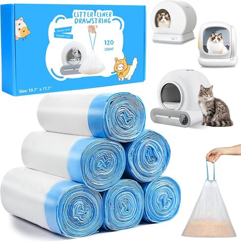 120 Count Cat Litter Box Liners Bags for MeoWant MW-SC01 / MW-SC02, Extra-Thick Cat Waste Bags for Self-Cleaning Cat Litter Box, Drawstring Self Cleaning Trash Bags -17.7" x 19.68" in Saudi Arabia