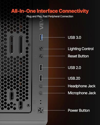 علبة ألعاب Vevor PC ، متوسطة ، حافظة كمبيوتر مع لوحة زجاجية عالية التهوية ، مرشح الغبار ، 4 × 120 مم من المعجبين ArgB ، إدارة سهلة الكابلات ، ل GPU حتى 320 مم ، من أجل ATX/M-ATX/ITX in Kuwait
