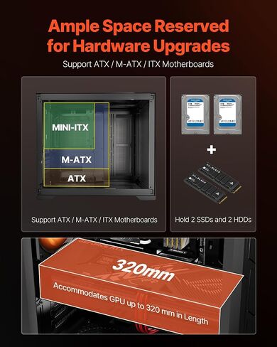 VEVOR PC Gaming Case, Mid-Tower, Computer Case with High-Airflow Tempered Glass Panel, Dust Filter, 4 x 120 mm ARGB Fans, Easy Cable Management, for GPU up to 320 mm in Length, for ATX/M-ATX/ITX in Saudi Arabia