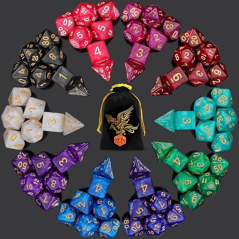 QMay 7 Sets Polyhedral Dice - 49 Pcs (7 X 7) DND Dice + 7 Drawstring Bags in Saudi Arabia