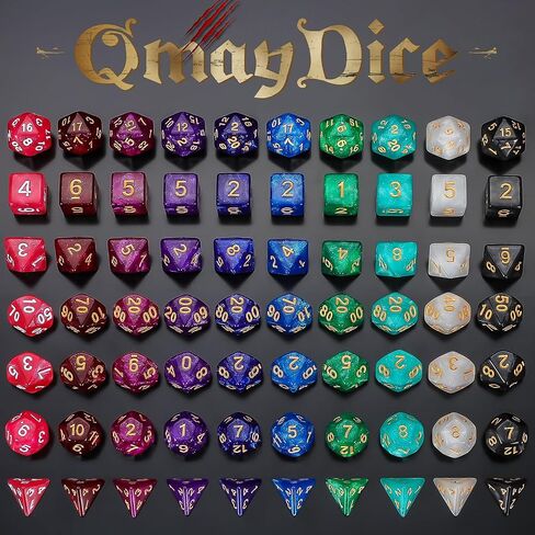 QMay 7 Sets Polyhedral Dice - 49 Pcs (7 X 7) DND Dice + 7 Drawstring Bags in Saudi Arabia