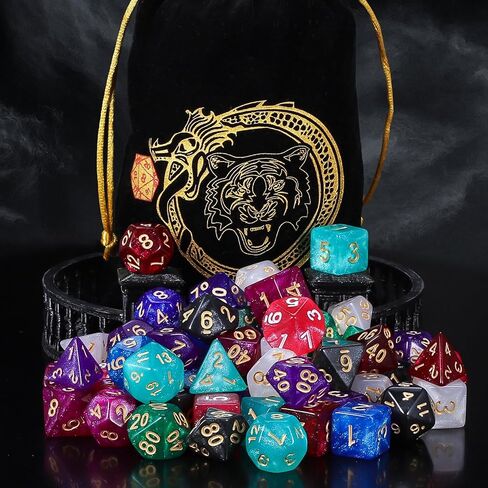 QMay 7 Sets Polyhedral Dice - 49 Pcs (7 X 7) DND Dice + 7 Drawstring Bags in Saudi Arabia