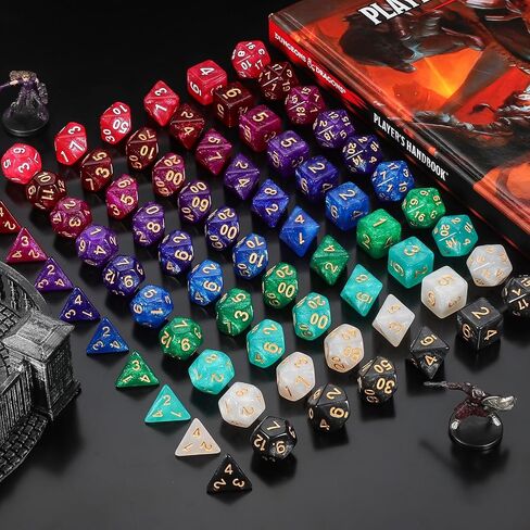 QMay 7 Sets Polyhedral Dice - 49 Pcs (7 X 7) DND Dice + 7 Drawstring Bags in Saudi Arabia