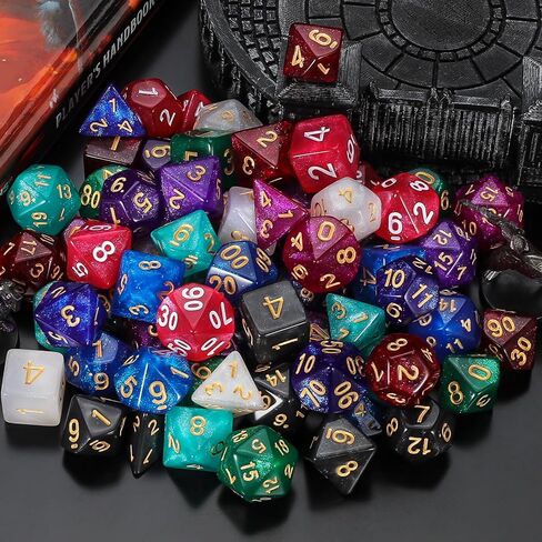 QMay 7 Sets Polyhedral Dice - 49 Pcs (7 X 7) DND Dice + 7 Drawstring Bags in Saudi Arabia