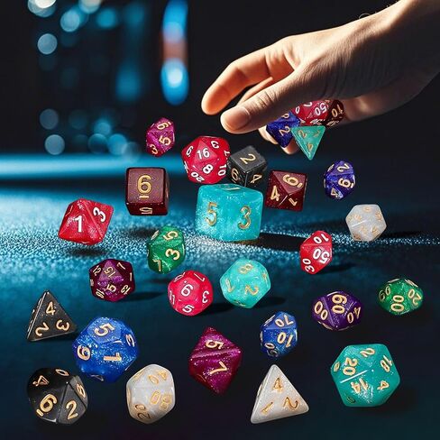 QMay 7 Sets Polyhedral Dice - 49 Pcs (7 X 7) DND Dice + 7 Drawstring Bags in Saudi Arabia