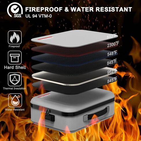 مربع مستندات Jundun Fireproof ، منظم مستندات مقاوم للحالة الصعبة مع قفل ， سفر السفر المحمولة محمولة نار آمن مربع مربع مخزنة لمستندات حجم الحروف ، والورقات وجوازات السفر ، والأسود in Kuwait