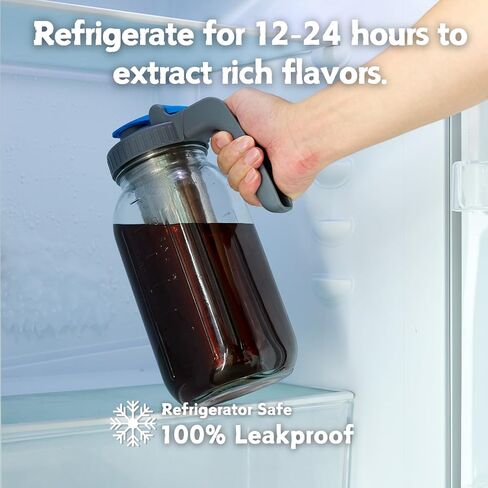 Cold Brew Coffee Maker, 64 oz Wide Mouth Thick Glass Mason Jar with Stainless Steel infuser for Iced Coffee, Fruit Drinks in Saudi Arabia