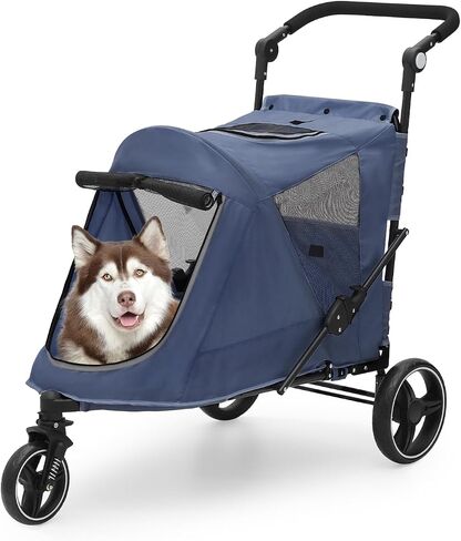 Athena Collection 3 Wheels Pet Stroller Fabric Dog Cart Dog Stroller for Large Dogs 55 Lbs Pet Stroller with Mesh Windows, Zipper Back Pocket, Safety Tether, Angle Adjustable Handlebar, Black in Saudi Arabia