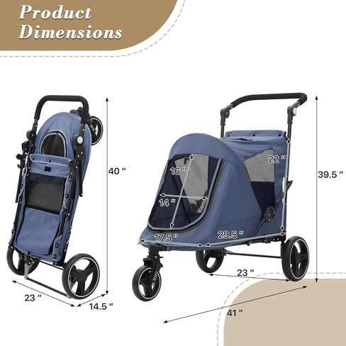 Athena Collection 3 Wheels Pet Stroller Fabric Dog Cart Dog Stroller for Large Dogs 55 Lbs Pet Stroller with Mesh Windows, Zipper Back Pocket, Safety Tether, Angle Adjustable Handlebar, Black in Saudi Arabia