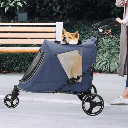 Athena Collection 3 Wheels Pet Stroller Fabric Dog Cart Dog Stroller for Large Dogs 55 Lbs Pet Stroller with Mesh Windows, Zipper Back Pocket, Safety Tether, Angle Adjustable Handlebar, Black in Saudi Arabia