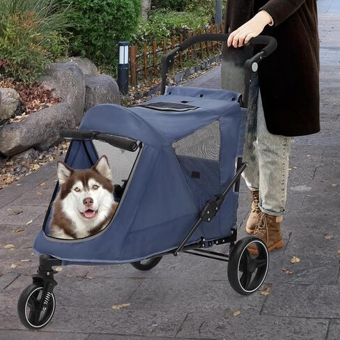 Athena Collection 3 Wheels Pet Stroller Fabric Dog Cart Dog Stroller for Large Dogs 55 Lbs Pet Stroller with Mesh Windows, Zipper Back Pocket, Safety Tether, Angle Adjustable Handlebar, Black in Saudi Arabia