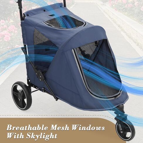 Athena Collection 3 Wheels Pet Stroller Fabric Dog Cart Dog Stroller for Large Dogs 55 Lbs Pet Stroller with Mesh Windows, Zipper Back Pocket, Safety Tether, Angle Adjustable Handlebar, Black in Saudi Arabia