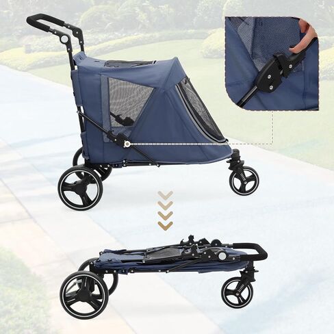 Athena Collection 3 Wheels Pet Stroller Fabric Dog Cart Dog Stroller for Large Dogs 55 Lbs Pet Stroller with Mesh Windows, Zipper Back Pocket, Safety Tether, Angle Adjustable Handlebar, Black in Saudi Arabia