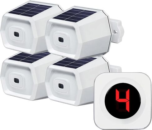 Solar Driveway Alarm Wireless 1/2 Mile Range, Weatherproof Motion Sensor with Mute Mode & 1200mAh Battery - DIY Security Alert for Home/Office (1 Receiver + 4 Sensors) in Saudi Arabia