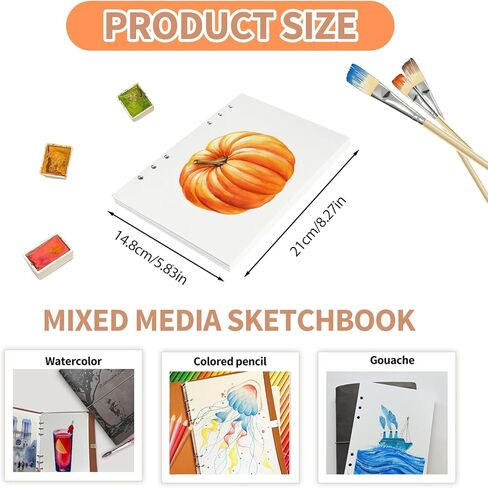 Jarowslly Watercolor Sketchbook, Leather Watercolor Journal, 9.06"x6.69", 140LB/300GSM, 24 Sheets, 48 Pages, 100% Cotton Watercolor Paper, Watercolor Book for Adults, Artists, Students (Light Brown) in Kuwait