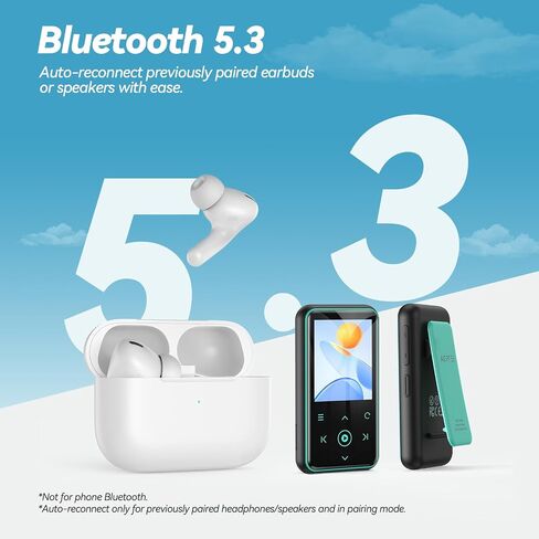 AGPTEK 64GB MP3 Player with Clip, 1.8 inch Bluetooth 5.3 Music Player with FM Radio, Voice Recorder for Sport Running, Supports up to 128GB TF Card, Model: M2, Blue in Saudi Arabia