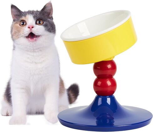 Adjustable Elevated Ceramic Cat Bowl – Durable, Tiltable, Non-Slip, and Easy to Clean for Indoor Cats and Small Dogs (Pastel Tricolor) in Saudi Arabia