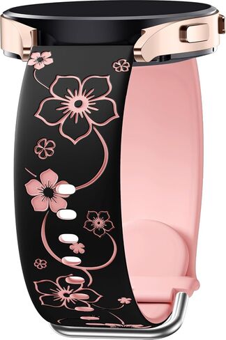 Odbeai Flower Engraved Band for Galaxy Watch 7 Band 6 5 4 40mm 44mm/Watch 6 4 Classic/Watch 5 Pro/Active 2,Compatible with Samsung Watch Bands,20mm Watch Band Women Cute Soft Silicone Two-Tone Sport in Kuwait