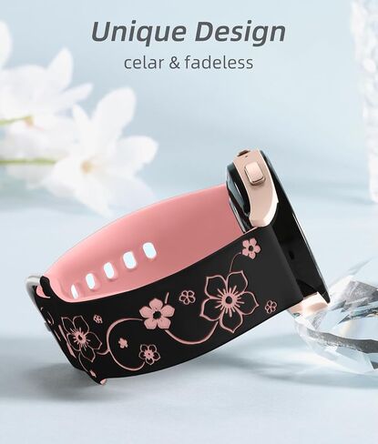 Odbeai Flower Engraved Band for Galaxy Watch 7 Band 6 5 4 40mm 44mm/Watch 6 4 Classic/Watch 5 Pro/Active 2,Compatible with Samsung Watch Bands,20mm Watch Band Women Cute Soft Silicone Two-Tone Sport in Kuwait