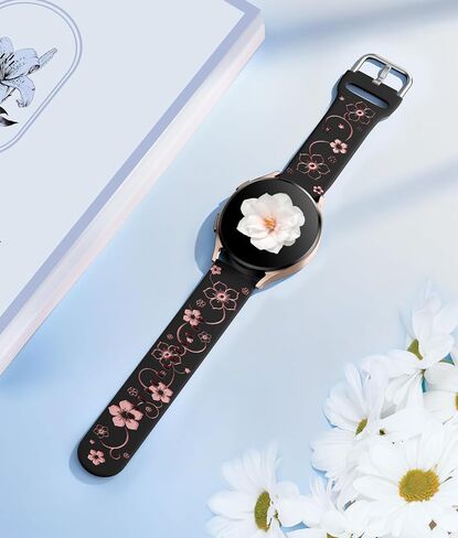 Odbeai Flower Engraved Band for Galaxy Watch 7 Band 6 5 4 40mm 44mm/Watch 6 4 Classic/Watch 5 Pro/Active 2,Compatible with Samsung Watch Bands,20mm Watch Band Women Cute Soft Silicone Two-Tone Sport in Kuwait