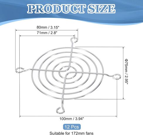 Patikil 47.5mm Fan Finger Grill ، 12 Pack Metal Grill Protector Guard Fan Cover Fan Protection for 47.5mm Most Fans Equipment Computer DIY in Saudi Arabia