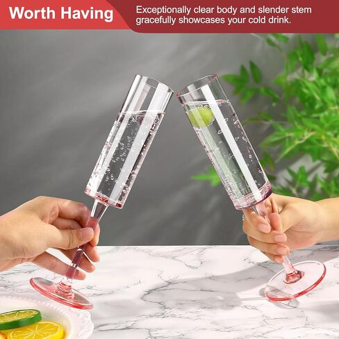 16 Pack Plastic Champagne Flutes, 5.5 Oz Unbreakable Goblet Glasses Reusable Champagne Toasting Cups - Modern & Elegant for Wedding Party Anniversary Christmas Birthday (5.5oz-Pink-16pack) in Saudi Arabia