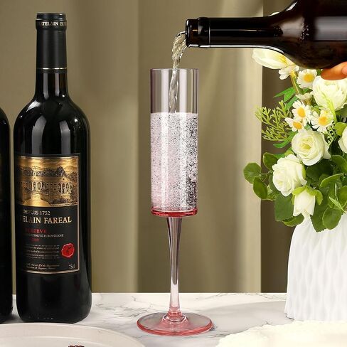 16 Pack Plastic Champagne Flutes, 5.5 Oz Unbreakable Goblet Glasses Reusable Champagne Toasting Cups - Modern & Elegant for Wedding Party Anniversary Christmas Birthday (5.5oz-Pink-16pack) in Saudi Arabia
