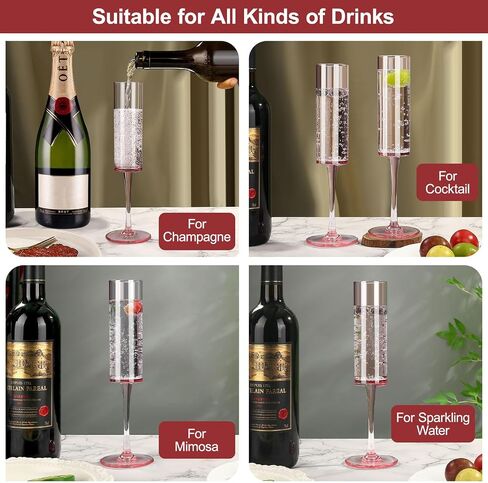 16 Pack Plastic Champagne Flutes, 5.5 Oz Unbreakable Goblet Glasses Reusable Champagne Toasting Cups - Modern & Elegant for Wedding Party Anniversary Christmas Birthday (5.5oz-Pink-16pack) in Saudi Arabia