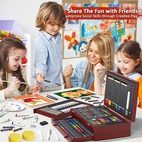 200 Piece Deluxe Art Set, Art Supplies with 3 Drawing Pads, Acrylic Paints, Crayons, Colored Pencils Set in Wooden Case, Professional Art Kit, for Adults, Teens and Artist, Paint Supplies in Saudi Arabia